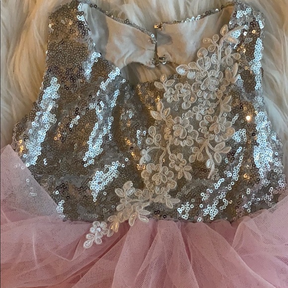 Pink Tutu silver sequined dress with lace Appliqué - Picture 3 of 9